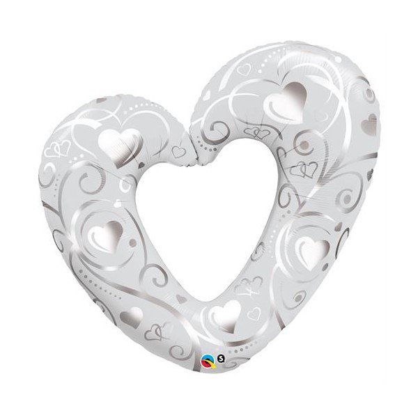 Folieballon Hearts & Filgree Pearl White