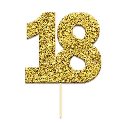 Cake topper 18 glitter goud