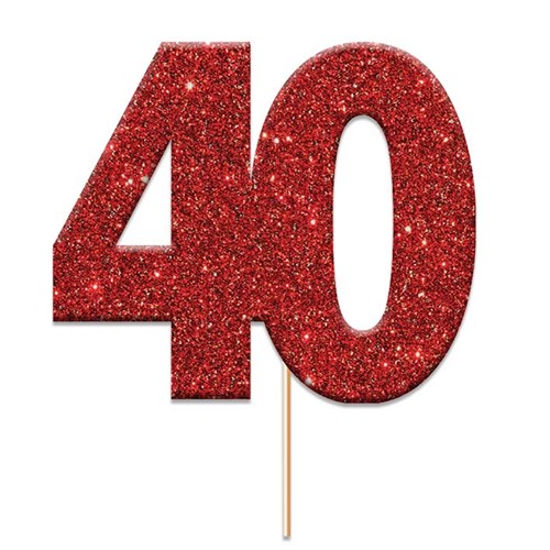 Cake topper 40 glitter rood