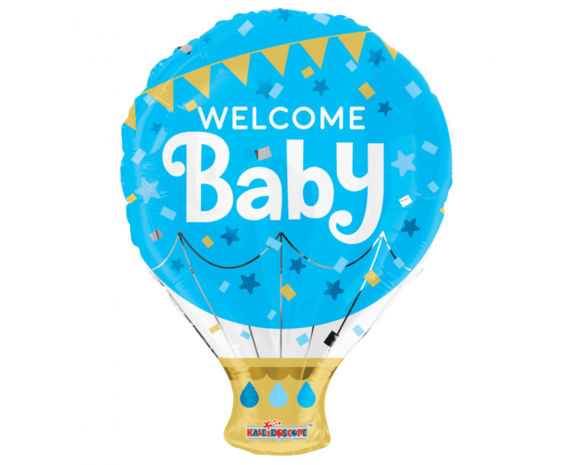 Folieballon Welcome Baby Luchtballon Blauw